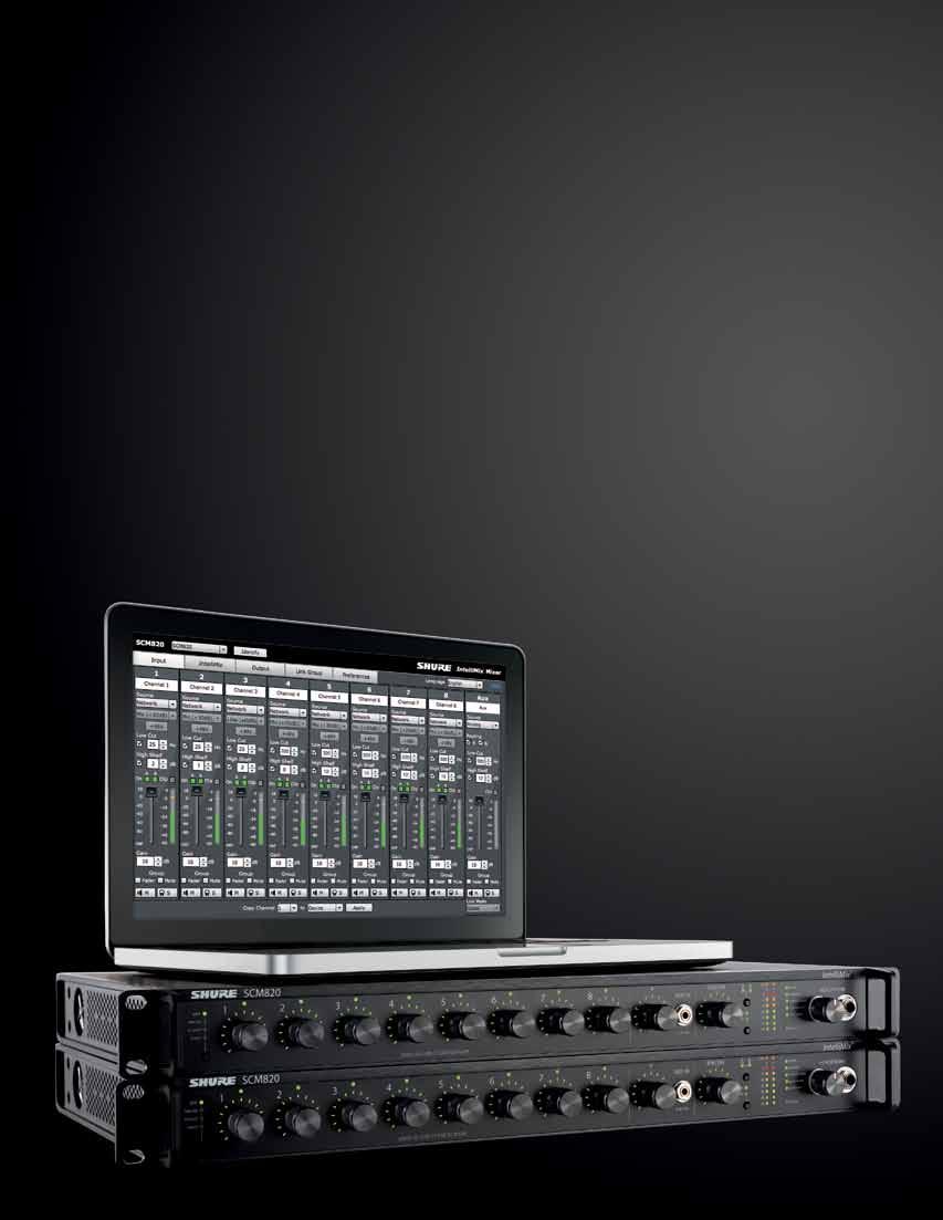 SCM820 Digital IntelliMix Automatic Mixer The SCM820 is the flagship Shure digital automatic mixer for seamless, natural-sounding speech in multiple microphone applications.