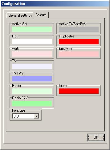 General settings: If you click on "General settings" you get the following menu: Colours: If you click on the tab sheet "Colours", you will