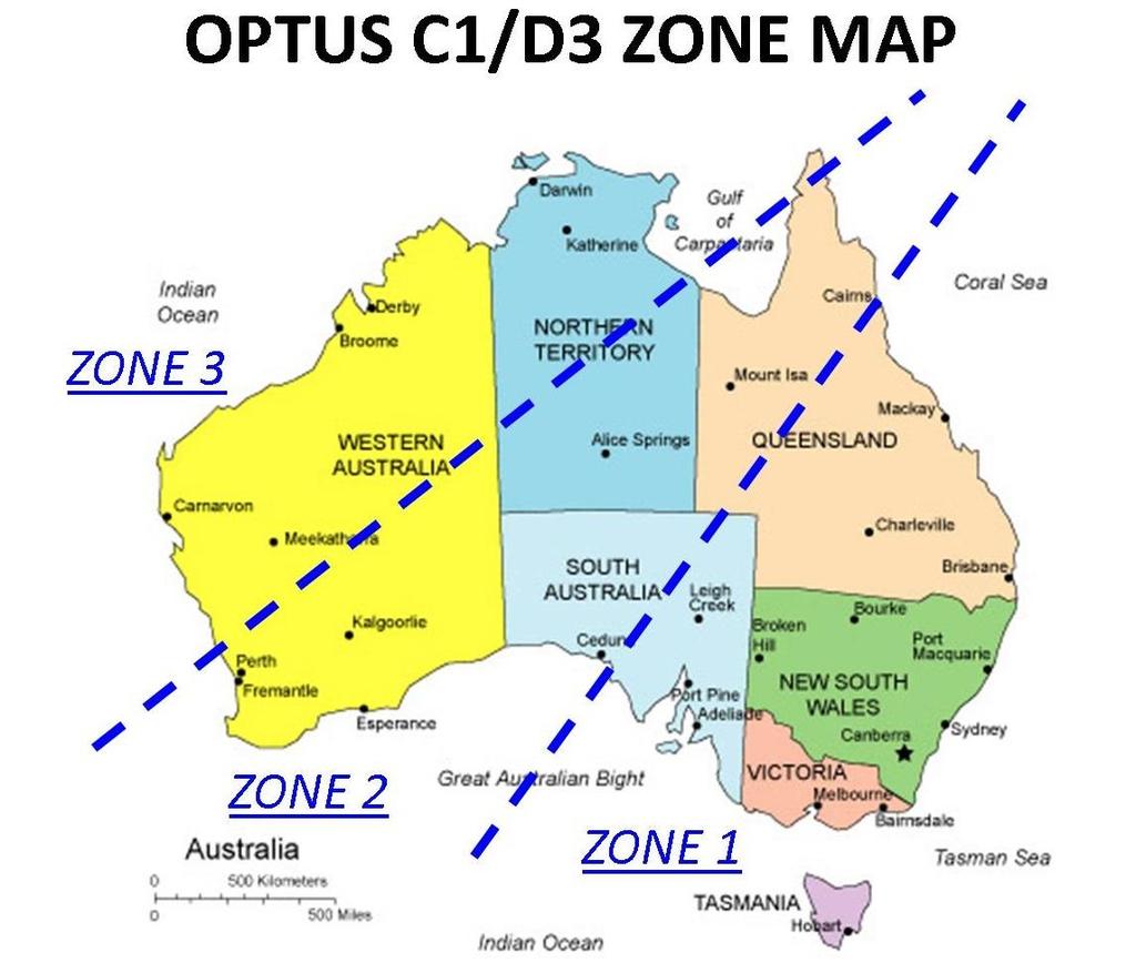 OPTUS C1/D3 ZONE MAP Once you have pulled up at your next camp for the night or many weeks, follow the below map as a guide for the Zone reference that have been setup in the IDU Software.