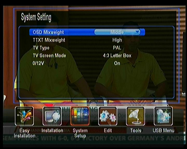 OSD Mixweight: Set the transparency of all menus. 2. TTXT Mixweight: Set the transparency of teletext. 3. TV Type: Set the TV system mode. 4.