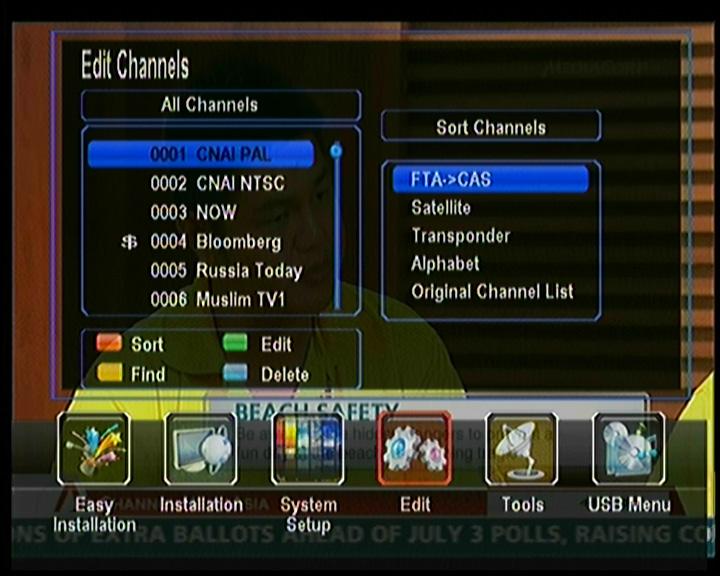 6.1.1 Sort Channels Menu->Edit Channel->Edit Channels->Press the RED button Highlight the option you want and press the OK button to sort the channel