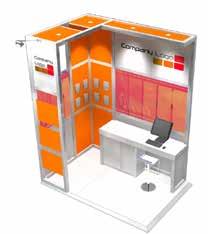 18m² raised floor (32mm height) 3x tower benches with 1x lockable cupboard 1x free-standing reception counter 3x