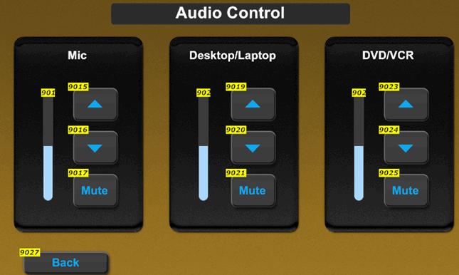 Adjusting audio levels Press and hold down the up/down arrows to