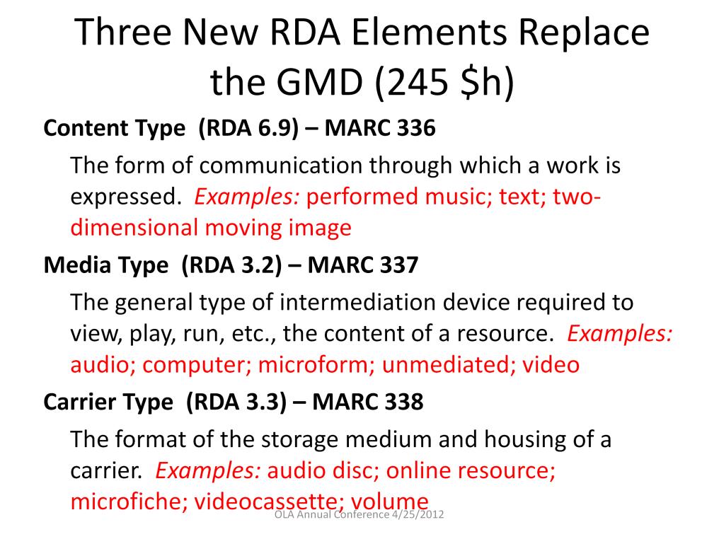 For each of these three new fields, there are closed vocabularies in RDA developed with the ONIX publishing community. Codes for each term can be used instead of or in addition to the term.