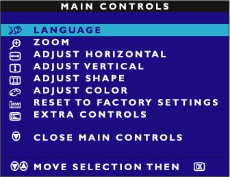 2) Press the or button to adjust the contrast. 3) When the contrast is adjusted to the level desired, press to confirm and the CONTRAST window will disappear with the new adjustment saved.