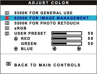 ADJUST COLOR Your monitor has three preset options you can choose from. The first option is for GENERAL USE, which is fine for most applications.