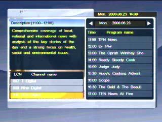 4. Press MENU or EXIT to stop playing and return to normal viewing. Electronic Program Guide (EPG) Some providers broadcast information about their programs.
