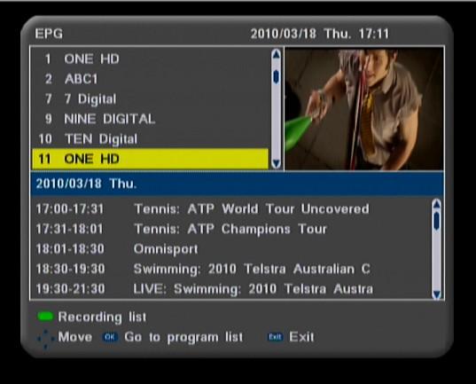 Pressing the EPG button will show screen on the right.