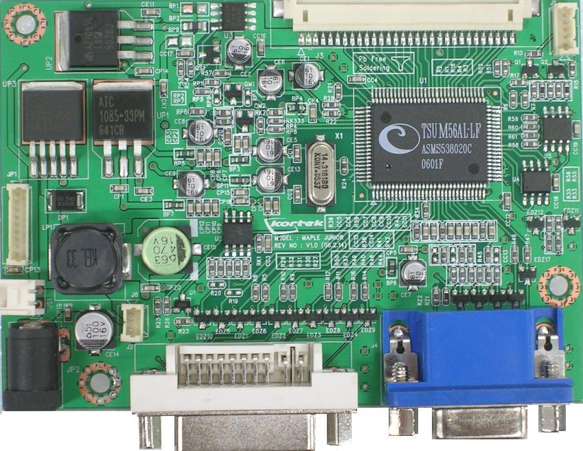 7. A/D Board This board is main controller board and has following functions. - Analog to Digital Conversion (R,G,B Gain Control) - Scaling: input signal to fit Panel s resolution.