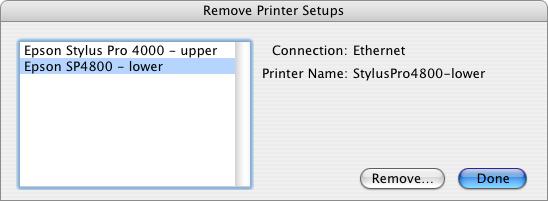 The Remove Printer Setups window will appear, and is similar to the Edit Printer Setups window.