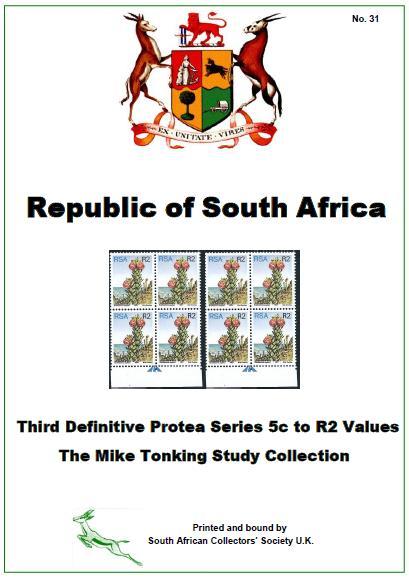 SACS Study Collection No 31 Based on an exhibit this comprehensive study and describes the third Definitive Protea series values from 5c to R2.