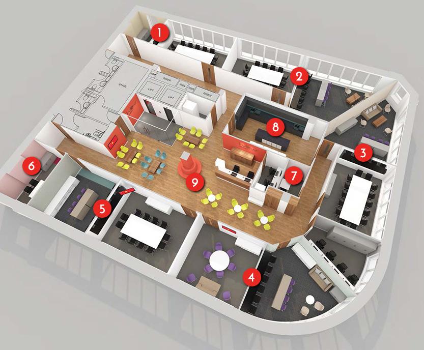 Floorplan 1 2 3 4 5 6 7 8 9 Oxford Circus (W3.6m x L5.9m) Respondent Room Bond Street (W3.5m x L4.2m) Client Viewing Room Tottenham Court Road (W4.1m x L6.