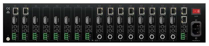 A B C D E A B C D E HEX100ARC-Rx Receiver TCP/IP BaseT Platinum Matrix Key Features g Advanced BaseT technology offering uncompressed video and audio with zero latency g Features 8x MI inputs which