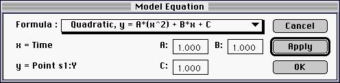 Note the Model Equation dialog box that follows. How to Create a Mathematical Model To model Y vs. Time for the projectile in figure 2-6, click on the graph to bring it to the front.