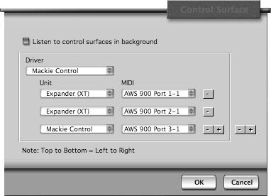 Motion Control Panel Digital Performer Template The AWS emulates a Mackie Control Unit plus two Mackie Control Expanders.