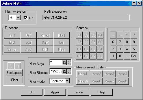 Figure 12 Measuring the M1 value 16. Press the ACQUISITION MENU button to display the Math Expression window. 17.