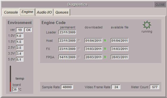 Chapter 5 - Troubleshooting Engine The Engine diagnostics are split into two sections. The Environment section displays the version of Engine Supervisor Code on the Engine Board.