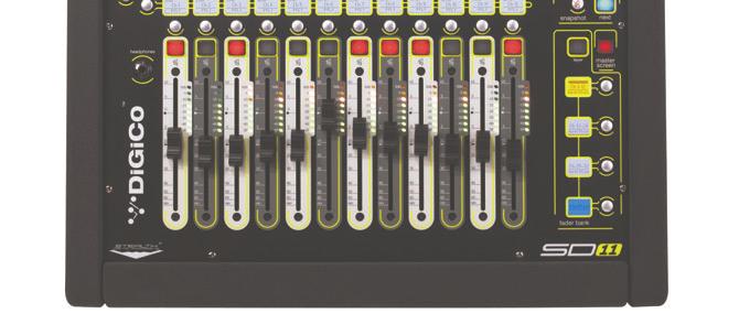 The console worksurface can control 32 input channels (8 of which can be stereo), 8 VCAs, up to 12 mono or stereo busses, 8 Matrix inputs and outputs, 12 onboard graphic EQs and 4 onboard stereo