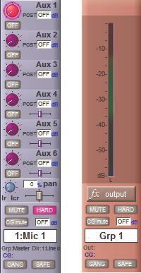 Chapter 2 - Channel Types 2.3 Channel Output and Inserts - Common Elements 2.3.1 Channel Strip Output Area... The channel strip output area makes up the lower half of the Channel Strip panel.