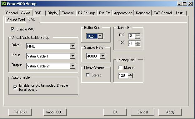 Step 5. Click on the Audio tab and then click on the VAC tab. Figure 3 - VAC Setup Step 6.