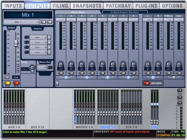Chapter 11: Matrix and Personal Q Mixers The Outputs section offers 8 mono Matrix mixers and 8 stereo Personal Q (PQ) mixers for setting up alternate mixes, fill and delay feeds, and cue, monitor or