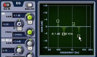 Using the EQ Graph Display The on-screen EQ graph lets you use the mouse to adjust frequency and gain for any available EQ band.