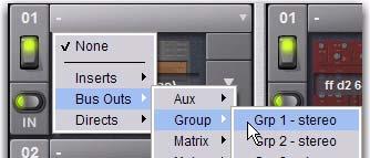 3 Click the Plug-In Input selector at the top of the corresponding rack slot, and choose an available bus from the Input sub-menus.