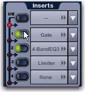 Bypassing Plug-Ins To bypass a plug-in from the console: 1 Select the channel on which the plug-in is inserted.