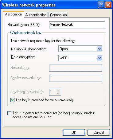 5 Choose the Network Authentication and Data Encryption settings to match the corresponding router or WAP configuration settings.
