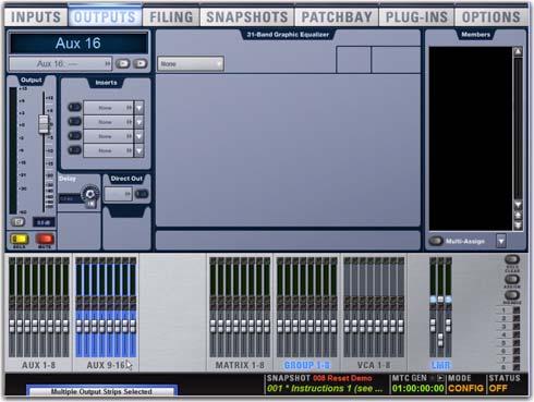 The software screen is not required in order to mix a performance, as all essential mixing controls are provided on the console.