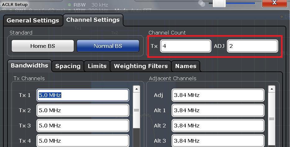 Fig. 3-80: Set the number of carriers in channel settings Demo Program For this test, additional settings are required.