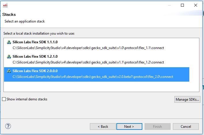 4. Select the preferred SDK version and click [Next]. Figure 1.4. Select Stack 5.