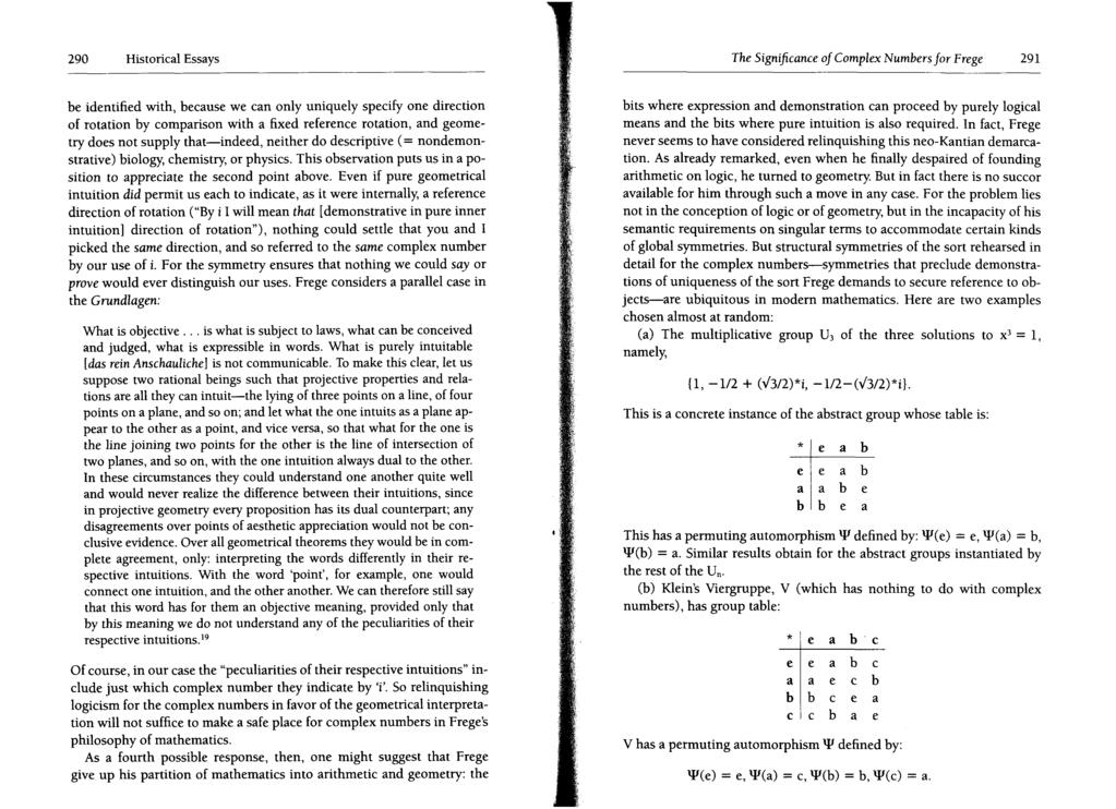 290 Historical Essays The Significance of Complex Numbers for Frege 291 be identified with, because we can only uniquely specify one direction of rotation by comparison with a fixed reference