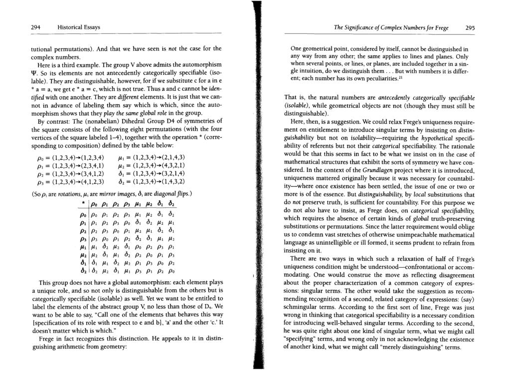 294 Historical Essays The Significance of Complex Numbersfor Frege 295 tutional permutations). And that we have seen is not the case for the complex numbers. Here is a third example.