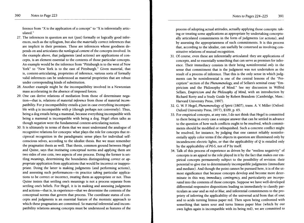 390 Notes to Page 223 Notes to Pages 224-225 391 ference from "X is the application of a concept" to "X is inferentially articulated." 27.