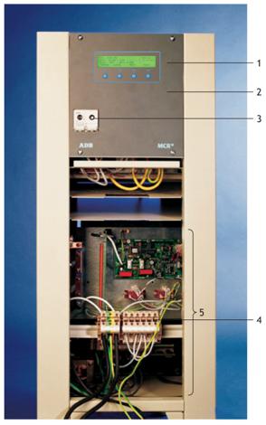 Low voltage compartment, containing the power, the control and monitoring PCBs, and a fused input switch. 2.