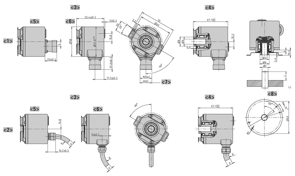 DIMENSIONED DRAWINGS (continued) Hollow shaft "F" Dim. Unit 2 +0.02 9,52 2,7 +0.02 +0.02 mm Hollow shaft Ø A 0 +0.