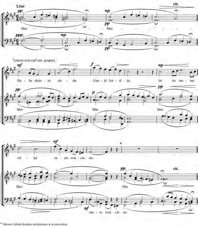Interesanti, ka tas vairākreiz ieskanas arī Alfrēda Kalniņa jaunradē. Savas agrīnās solodziesmas Gaujas malā (ne vēlāk kā 1897) jauktā kora versijai Dažu skaistu ziedu (1923) komponists 1939.