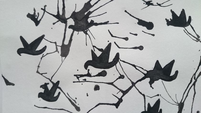 Slika 20: Učenka U 147 upodobi motiv na izviren način, saj ptici obrne glavo nazaj in s tem ustvari dinamiko v samem delu.