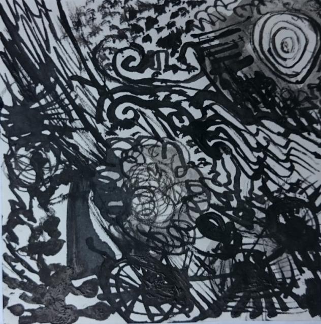 Slika 91: Učenka U 23 je uporabila drugačen pristop pri upodobitvi likovnega motiva, kjer je z razporejanjem svetlih in temnih ploskev ustvarila odlično kompozicijo ter delno transformirala obliko
