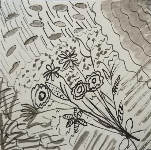 Slika 105: Delo učenke U 9 Slika 103: Učenka U 12 se je šablonsko izrazila pri risanju cvetja, dobro pa je uporabila