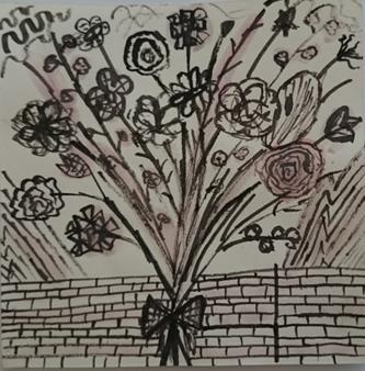 Slika 104: Učenec U 17 je narisal šopek cvetja s ptičje perspektive.