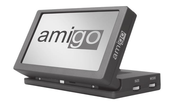 Battery operated up to 4 hours. 28 custom color select modes. Magnification 2.4X to 30X (based on 17 screen) Amigo Amigo is a truly portable desktop magnifier.