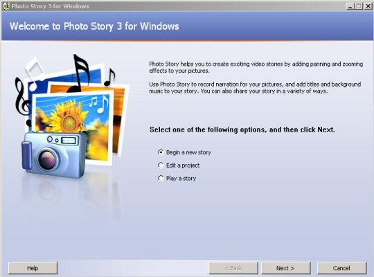 Photostory Tutorial: Begin a New Project http://millie.furman.edu/mll/tutorials/photostory3/create.