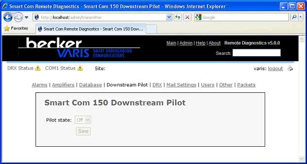 6. The current state of the downstream pilot will be shown in the drop down box. Changes must be saved.