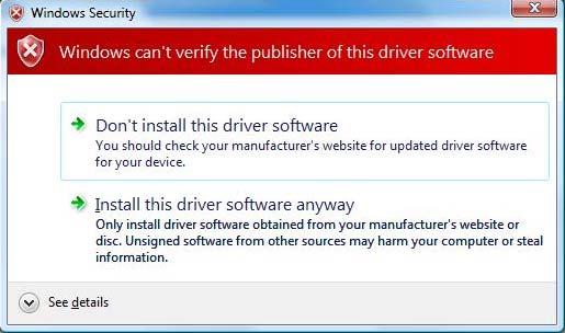 A security window will now appear, indicating that the driver software is unsigned (Figure 11).