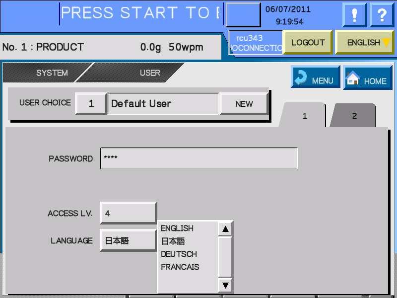 7 ENGINEERING MODE (LEVEL 4) USER USER SETTING MENU Touch the "USER" pad in the SYSTEM menu. The USER SETTING menu will be displayed.
