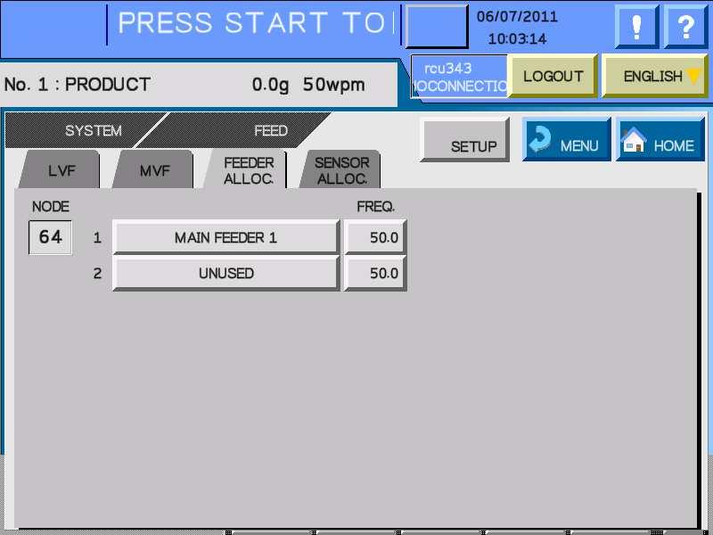 7 ENGINEERING MODE (LEVEL 4) FEED FEEDER ALLOCATION Touch the "FEEDER ALLOCATION" pad in the Feed device setting screen. The FEEDER ALLOCATION setting screen will be displayed.