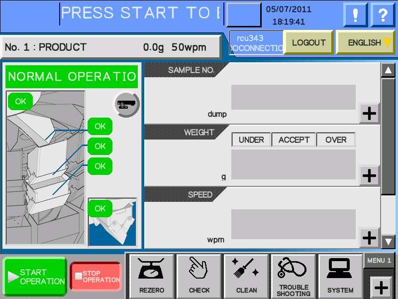 DATE & TIME LOGOUT PROGRAM SELECT LANGUAGE MENU PADS INFEED pad CUSTOMER EYE pad This pad is displayed when a Cross Head Feeder or Auto Infeed Ring is installed.