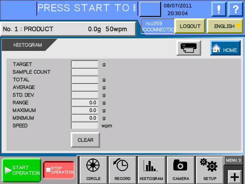 2 Level 1 OPERATOR PROCEDURES HISTOGRAM HISTOGRAM Touch the "HISTOGRAM" pad in the menu bar in the Automatic Operation menu. The Histogram screen will be displayed.